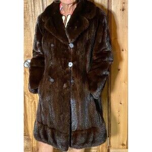 MINK COAT Natural Double Breasted Notch Color Deep Mahogany Sm/med Like VTG 90’s